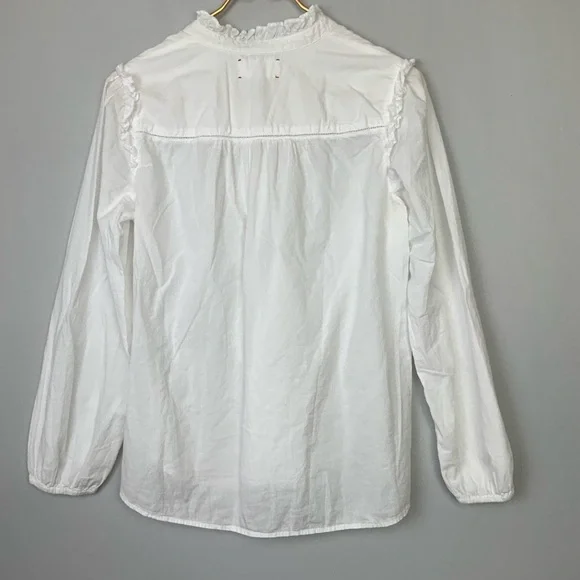 Xirena Sz XS Rye White Cotton Poplin Button Up Ruffle Blouse Top Cottagecore - Picture 4 of 7